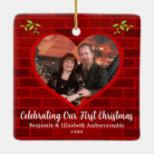 Paar's Eerste Kerstmis Rustieke Rode Baksteen Keramisch Ornament (Achterkant)