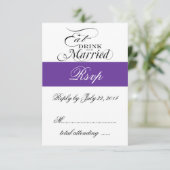 Paars Eet, Drink, Wees Getrouwd Huwelijks RSVP (Staand voorkant)