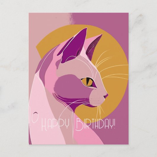 Paars Elegant Cat Birthday Briefkaart (Voorkant)