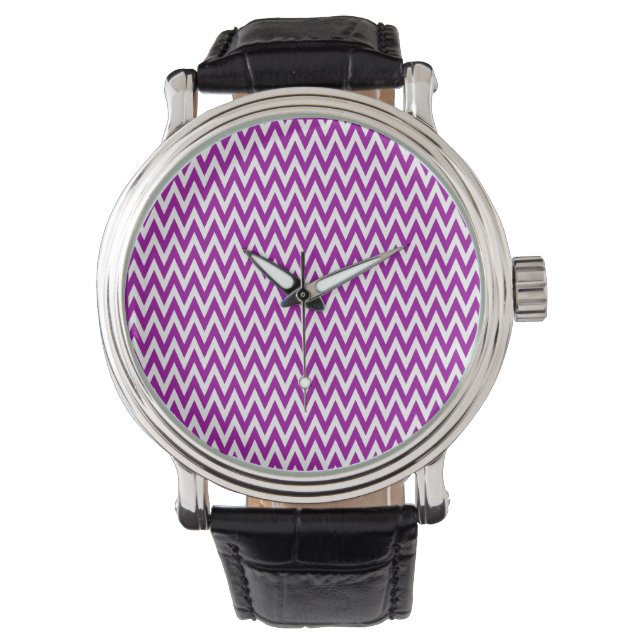 Paars Elegant Chevron Design Horloge (Voorkant)