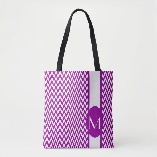 Paars Elegant Chevron Design met monogram Tote Bag (Voorkant)