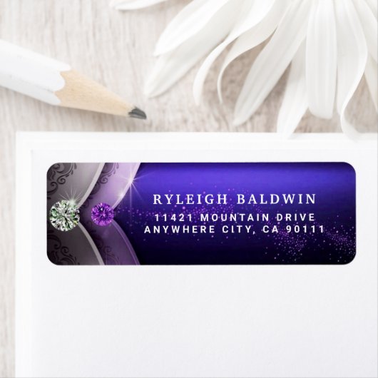 Paars Elegant Gemstone Return Address Label (Insitu)