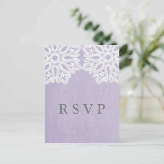 Paars Elegant Lace RSVP Briefkaart (Staand voorkant)