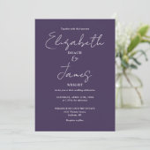 Paars Elegant Minimalistisch Script Foto Bruiloft Kaart (Staand voorkant)