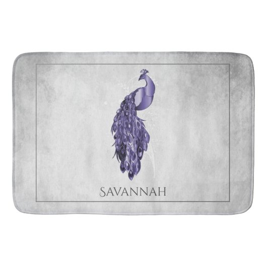 Paars Elegant Peacock - Gepersonaliseerd Bath Mat (Voorkant)