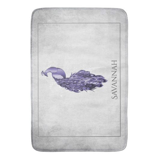 Paars Elegant Peacock - Gepersonaliseerd Bath Mat (Voorkant Verticaal)