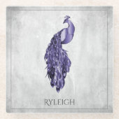 Paars Elegant Peacock Gepersonaliseerd glas Onderz Glazen Onderzetter (Voorkant)