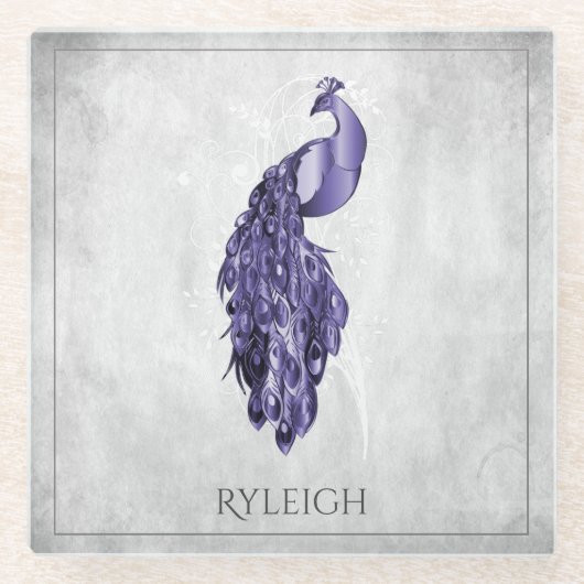 Paars Elegant Peacock Gepersonaliseerd glas Onderz Glazen Onderzetter (Voorkant)