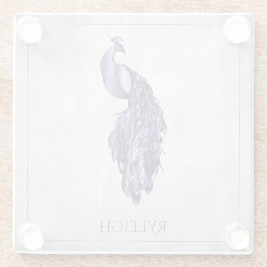 Paars Elegant Peacock Gepersonaliseerd glas Onderz Glazen Onderzetter (Achterkant)