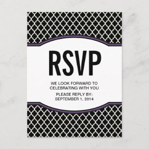 Paars Elegant Quatrefoil RSVP Briefkaart