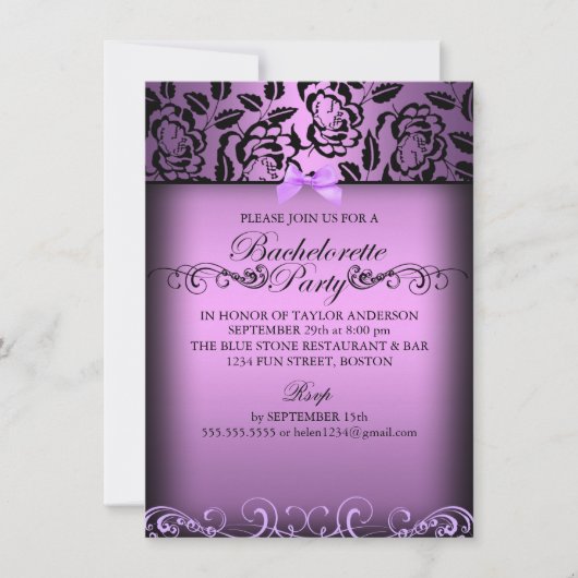 Paars Elegant Roos Bachelorette Party Invite Kaart (Voorkant)