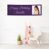 Paars Elegant Script Happy Birthday Spandoek (Insitu)
