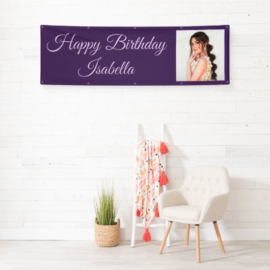 Paars Elegant Script Happy Birthday Spandoek (Insitu)