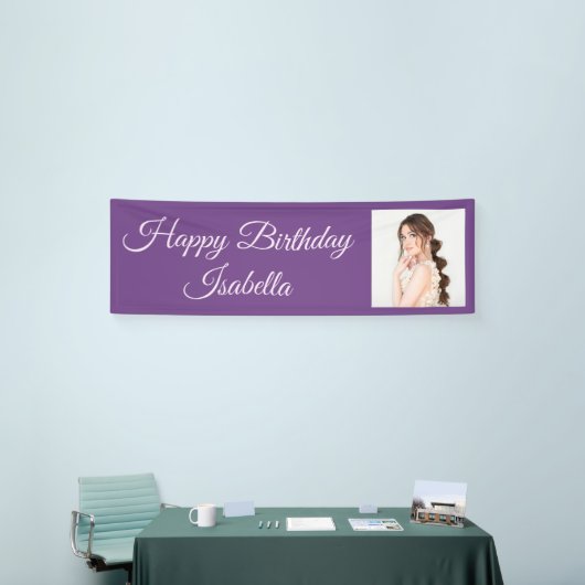 Paars Elegant Script Happy Birthday Spandoek (Beurs)