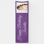 Paars Elegant Script Happy Birthday Spandoek (Verticaal)