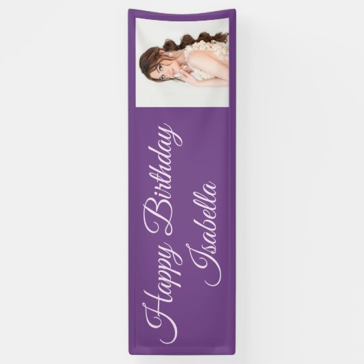 Paars Elegant Script Happy Birthday Spandoek (Verticaal)