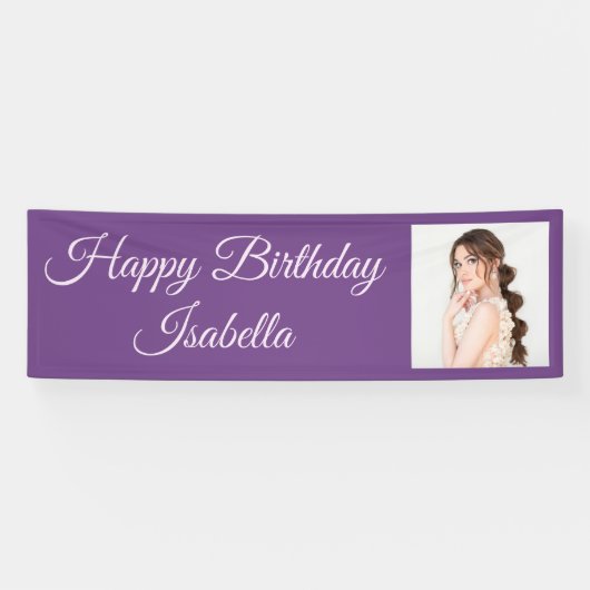 Paars Elegant Script Happy Birthday Spandoek (Horizontaal)