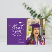 Paars Elegant Script Photo Minimalist Afstuderen Bedankkaart (Staand voorkant)