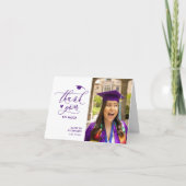 Paars Elegant Script Photo Minimalist Afstuderen Bedankkaart (Voorkant)