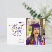 Paars Elegant Script Photo Minimalist Afstuderen Bedankkaart (Staand voorkant)