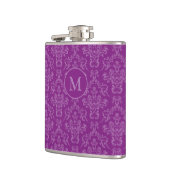 Paars Elegant Vintage Damast Monogram Heupfles (Links)
