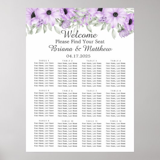 Paars Elegant Waterverf Floral Wedding Poster (Voorkant)