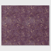 Paars Elegante donkergouden Rozen omtrek Cadeaupapier (Vlak)