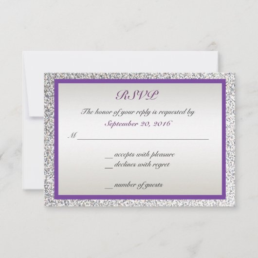 Paars - Elegante Glitter Bruiloft RSVP Kaartje (Voorkant)