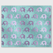 Paars Elephant Baby shower Princess Heart Cadeaupapier (Vlak)