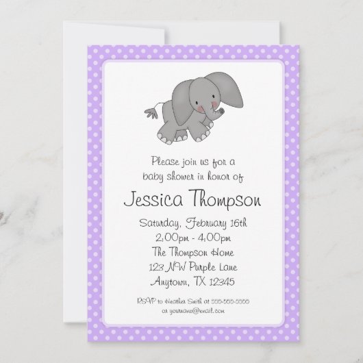 Paars Elephant Polka Dots Baby shower Kaart (Voorkant)