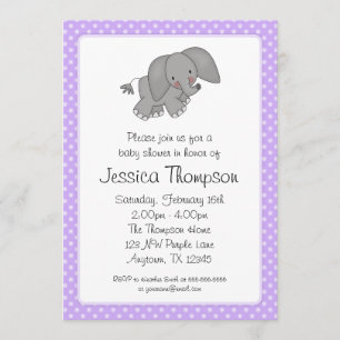 Paars Elephant Polka Dots Baby shower Kaart