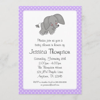 Paars Elephant Polka Dots Baby shower Kaart