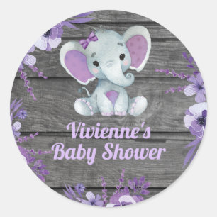 Paars Elephant Rustic Bord voor de geboorte van de Ronde Sticker