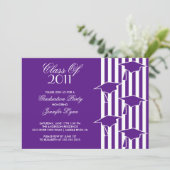 Paars en Afstudeerder Petten Afstuderen Uitnodigin Kaart (Staand voorkant)