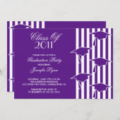 Paars en Afstudeerder Petten Afstuderen Uitnodigin Kaart (Voorkant / Achterkant)