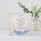 paars en aqua bruiloft twig bouquet op textuur kaart (Staand voorkant)