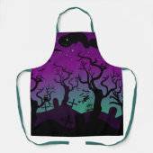 Paars en aqua haunted graveyard Halloween Schort (Voorkant)
