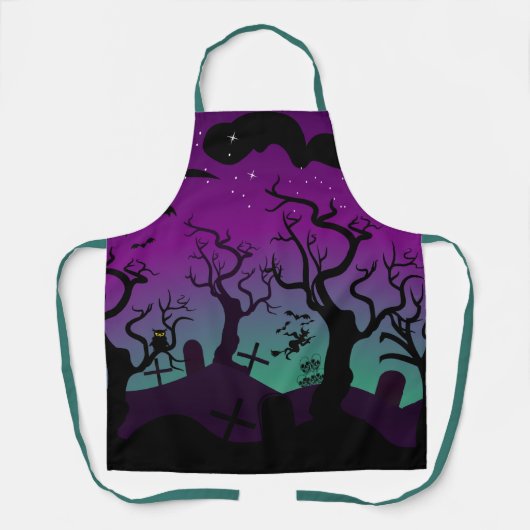 Paars en aqua haunted graveyard Halloween Schort (Voorkant)