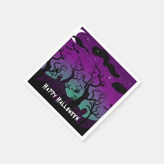 Paars en aqua haunted graveyard Halloween Servet (Hoek)