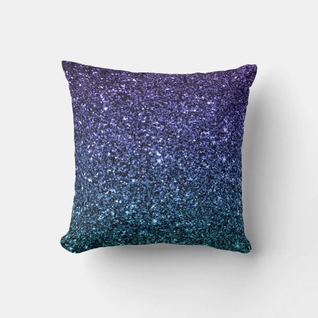 Paars en Aqua Ombre Faux Glitter Kussen (Voorkant)