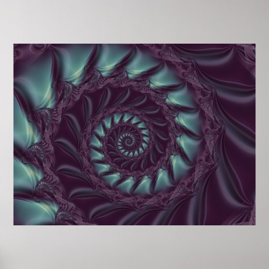 Paars en Aqua Spiral Fractal Poster (Voorkant)
