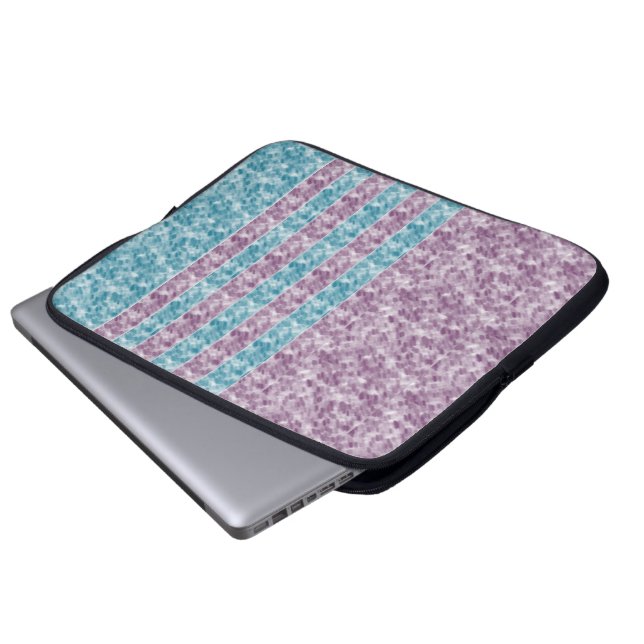 Paars en Aqua Stripe Splash-ontwerp Laptop Sleeve (Voorkant onderkant)