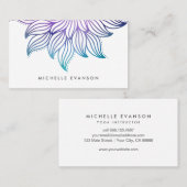 Paars en Aqua Waterverf Gradiënt Floral Mandala Visitekaartje (Voorkant / Achterkant)