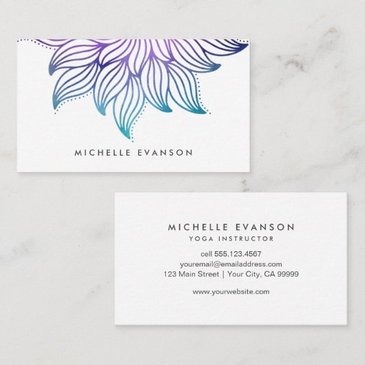 Paars en Aqua Waterverf Gradiënt Floral Mandala Visitekaartje (Voorkant / Achterkant)