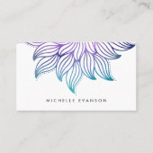 Paars en Aqua Waterverf Gradiënt Floral Mandala Visitekaartje (Voorkant)