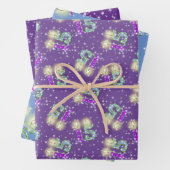 Paars en blauw 15e Birthday Wrapping Paper (In situ)