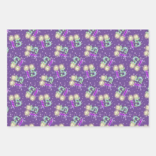 Paars en blauw 15e Birthday Wrapping Paper (Voorkant)