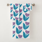 Paars en blauw Abstract bloempatroon Bad Handdoek (Insitu)