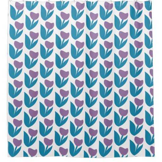 Paars en blauw Abstract bloempatroon Douchegordijn (Voorkant)