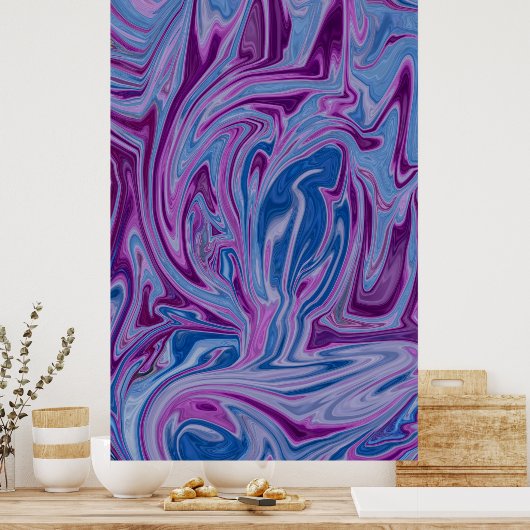 Paars en blauw abstract schilderij poster (Keuken)